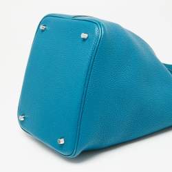 Pre Owned Hermes Bleu Izmir Clemence Leather Picotin Lock 22 Bag