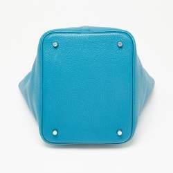 Pre Owned Hermes Bleu Izmir Clemence Leather Picotin Lock 22 Bag