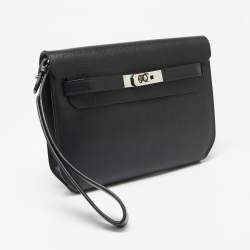 Pre Owned Hermes Black Epsom Leather Kelly Depeches 25 Pouch