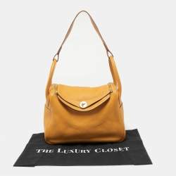 Pre Owned Hermes Jaune Ambre Clemence Leather Gold Finish Lindy 30 Bag