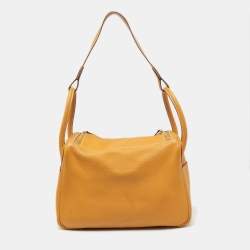 Pre Owned Hermes Jaune Ambre Clemence Leather Gold Finish Lindy 30 Bag