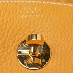 Pre Owned Hermes Jaune Ambre Clemence Leather Gold Finish Lindy 30 Bag