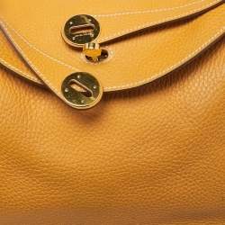Pre Owned Hermes Jaune Ambre Clemence Leather Gold Finish Lindy 30 Bag