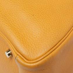 Pre Owned Hermes Jaune Ambre Clemence Leather Gold Finish Lindy 30 Bag