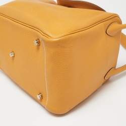 Pre Owned Hermes Jaune Ambre Clemence Leather Gold Finish Lindy 30 Bag