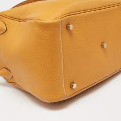 Pre Owned Hermes Jaune Ambre Clemence Leather Gold Finish Lindy 30 Bag