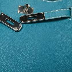 Pre Owned Hermes Bleu Jean Togo Leather So Kelly 22 Bag