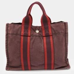 Hermes Burgundy/Red Canvas Fourre Tout PM Bag Hermes