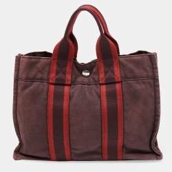 Pre Owned Hermes Burgundy/Red Canvas Fourre Tout PM Bag