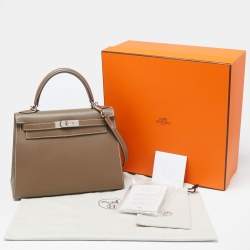 Hermes Etoupe Epsom Leather Palladium Finish Kelly Sellier 28 Bag