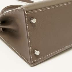 Hermes Etoupe Epsom Leather Palladium Finish Kelly Sellier 28 Bag