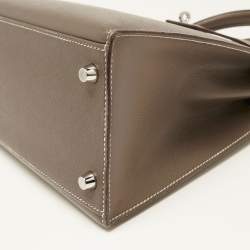 Hermes Etoupe Epsom Leather Palladium Finish Kelly Sellier 28 Bag