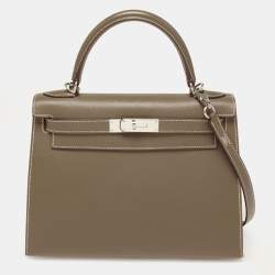 Hermes Etoupe Epsom Leather Palladium Finish Kelly Sellier 28 Bag