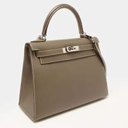 Hermes Etoupe Epsom Leather Palladium Finish Kelly Sellier 28 Bag