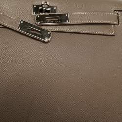 Hermes Etoupe Epsom Leather Palladium Finish Kelly Sellier 28 Bag