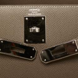 Hermes Etoupe Epsom Leather Palladium Finish Kelly Sellier 28 Bag