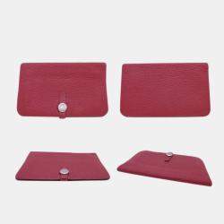 Pre Owned Hermes Bi-Fold Wallet Dogon GM Dark Red Leather