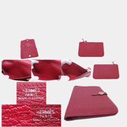 Pre Owned Hermes Bi-Fold Wallet Dogon GM Dark Red Leather