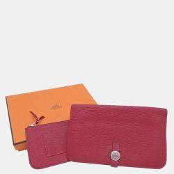 Pre Owned Hermes Bi-Fold Wallet Dogon GM Dark Red Leather
