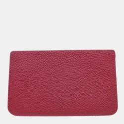 Pre Owned Hermes Bi-Fold Wallet Dogon GM Dark Red Leather