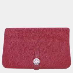 Pre Owned Hermes Bi-Fold Wallet Dogon GM Dark Red Leather