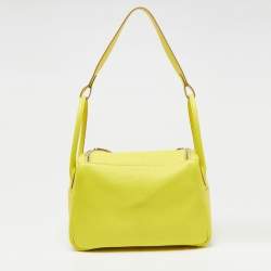 Pre Owned Hermes Lime Taurillon Clemence Leather Palladium Plated Lindy 26 Bag
