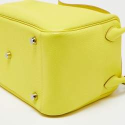 Pre Owned Hermes Lime Taurillon Clemence Leather Palladium Plated Lindy 26 Bag