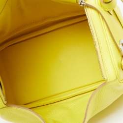 Pre Owned Hermes Lime Taurillon Clemence Leather Palladium Plated Lindy 26 Bag