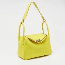 Pre Owned Hermes Lime Taurillon Clemence Leather Palladium Plated Lindy 26 Bag