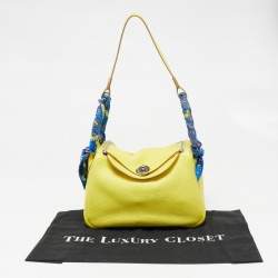 Pre Owned Hermes Lime Taurillon Clemence Leather Palladium Plated Lindy 26 Bag