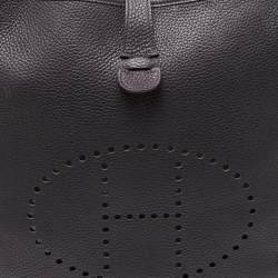 Pre Owned Hermes Prunoir Clemence Leather Evelyne III GM Bag