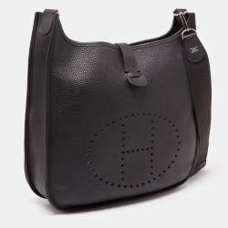 Pre Owned Hermes Prunoir Clemence Leather Evelyne III GM Bag