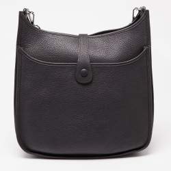 Pre Owned Hermes Prunoir Clemence Leather Evelyne III GM Bag