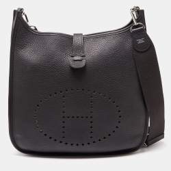 Pre Owned Hermes Prunoir Clemence Leather Evelyne III GM Bag