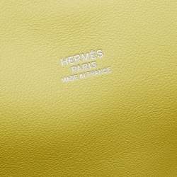 Pre Owned Hermes Etoupe/Lime Swift Leather Palladium Plated Toolbox 33 Bag