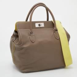 Pre Owned Hermes Etoupe/Lime Swift Leather Palladium Plated Toolbox 33 Bag
