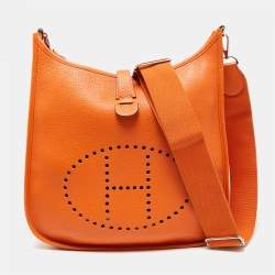 Pre Owned Hermes Orange Clemence Leather Evelyne III GM Bag