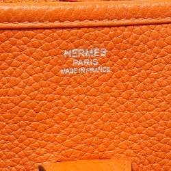 Pre Owned Hermes Orange Clemence Leather Evelyne III GM Bag