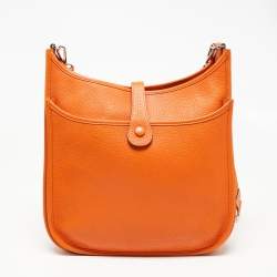 Pre Owned Hermes Orange Clemence Leather Evelyne III GM Bag