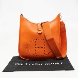 Pre Owned Hermes Orange Clemence Leather Evelyne III GM Bag