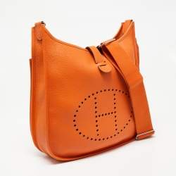 Pre Owned Hermes Orange Clemence Leather Evelyne III GM Bag