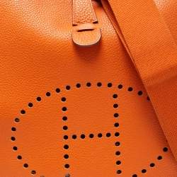 Pre Owned Hermes Orange Clemence Leather Evelyne III GM Bag