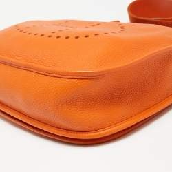 Pre Owned Hermes Orange Clemence Leather Evelyne III GM Bag