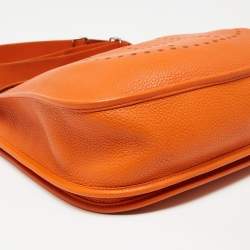 Pre Owned Hermes Orange Clemence Leather Evelyne III GM Bag