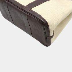 Pre Owned Hermes Garden PM Tote Bag Handbag Toile Ash Buffle Leather Beige Dark Brown