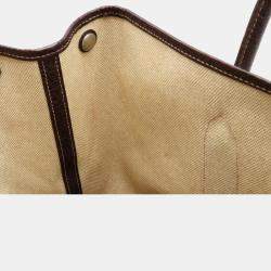 Pre Owned Hermes Garden PM Tote Bag Handbag Toile Ash Buffle Leather Beige Dark Brown