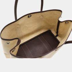 Pre Owned Hermes Garden PM Tote Bag Handbag Toile Ash Buffle Leather Beige Dark Brown