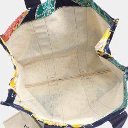 Pre Owned Hermes Beach Bag Navy Multicolor Blue Cotton Canvas Hermes Savannah Dance Hand Tote Women's Men's Monkey