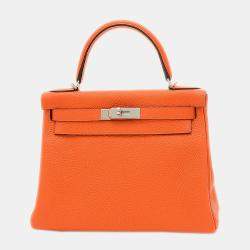 مملوكة مسبقًا Hermes Kelly 28 Inner Stitch Taurillon Fu Orange R Engraved Handbag