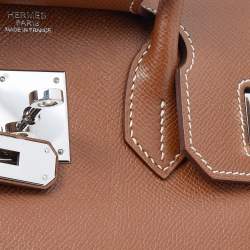 Pre Owned Hermes Gold Epsom Leather Palladium Hardware Birkin 30 Bag